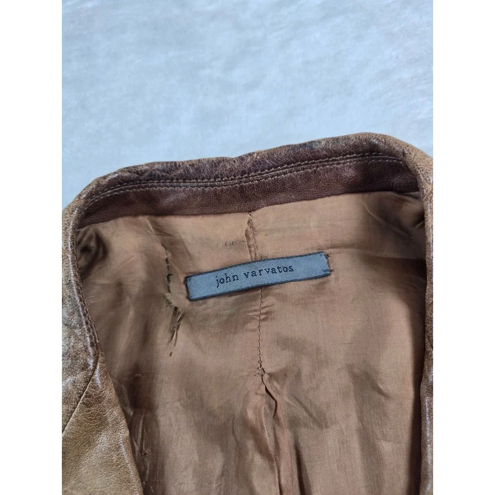John Varvatos Leather Blazer Mens Medium 40R Brown Lambskin Vintage Made Italy